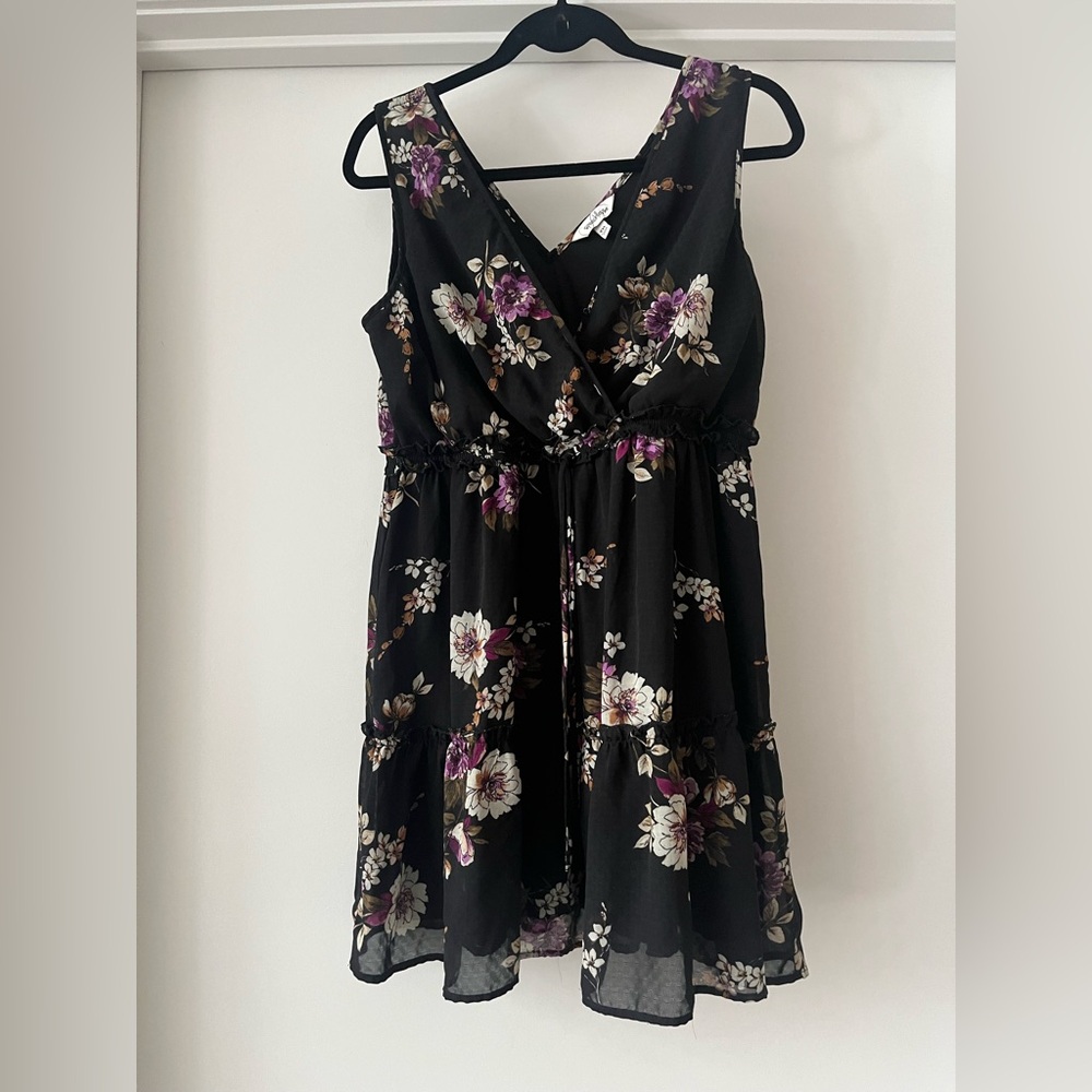 Speechless | Floral Cinched Waist Mini Dress | Black Floral Pattern | XXL